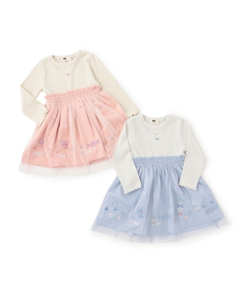 KP（ケーピー）の「mimiちゃん刺しゅう ラメテレコ×チュール ワンピース（ワンピース・キッズ・ピンク/サックスブルー・100cm/110cm/120cm/90cm/130cm）」の14枚目の写真