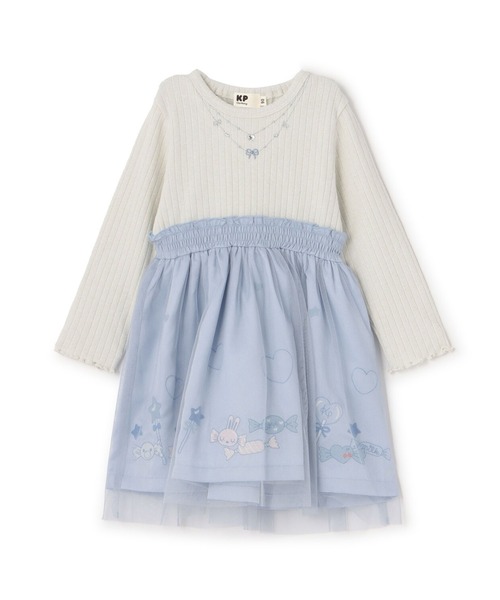 KP（ケーピー）の「mimiちゃん刺しゅう ラメテレコ×チュール ワンピース（ワンピース・キッズ・ピンク/サックスブルー・100cm/110cm/120cm/90cm/130cm）」の6枚目の写真