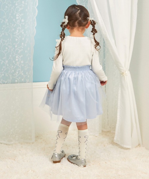 KP（ケーピー）の「mimiちゃん刺しゅう ラメテレコ×チュール ワンピース（ワンピース・キッズ・ピンク/サックスブルー・100cm/110cm/120cm/90cm/130cm）」の5枚目の写真