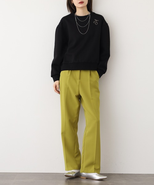 EGLANTINE（エグランティーヌ）の「EGLANTINE ブローチ風チェリー＆レースカットソー長袖（Tシャツ/カットソー・レディース・チャコールグレー/ブラウン/ブラック・38）」の8枚目の写真