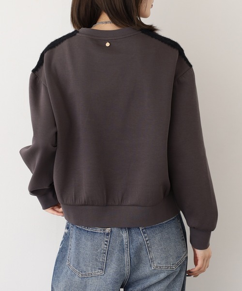 EGLANTINE（エグランティーヌ）の「EGLANTINE ブローチ風チェリー＆レースカットソー長袖（Tシャツ/カットソー・レディース・チャコールグレー/ブラウン/ブラック・38）」の12枚目の写真