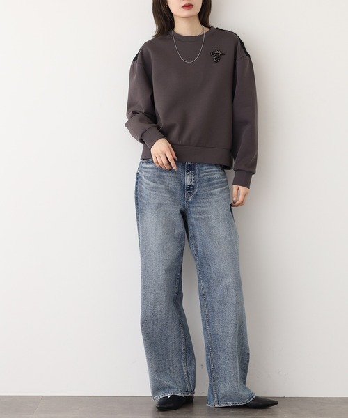 EGLANTINE（エグランティーヌ）の「EGLANTINE ブローチ風チェリー＆レースカットソー長袖（Tシャツ/カットソー・レディース・チャコールグレー/ブラウン/ブラック・38）」の14枚目の写真