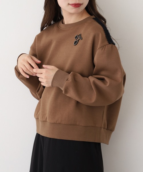 EGLANTINE（エグランティーヌ）の「EGLANTINE ブローチ風チェリー＆レースカットソー長袖（Tシャツ/カットソー・レディース・チャコールグレー/ブラウン/ブラック・38）」の16枚目の写真