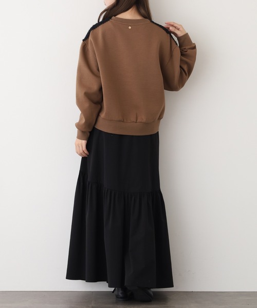 EGLANTINE（エグランティーヌ）の「EGLANTINE ブローチ風チェリー＆レースカットソー長袖（Tシャツ/カットソー・レディース・チャコールグレー/ブラウン/ブラック・38）」の21枚目の写真