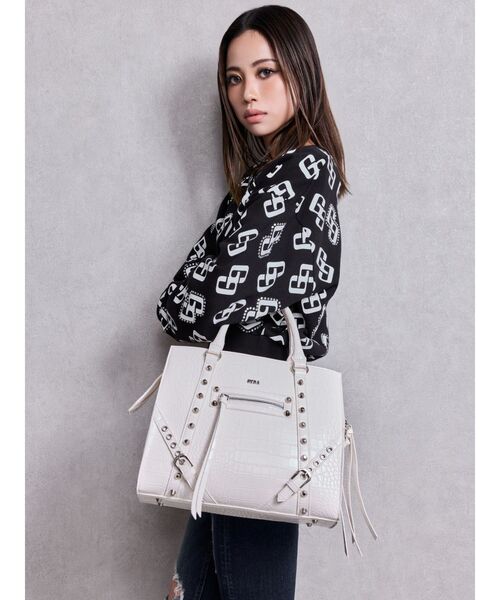 GYDA（ジェイダ）の「Studs design BAG（ハンドバッグ・レディース・ブラック/オフホワイト・FREE）」の4枚目の写真