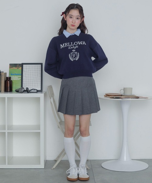 WEGO(ウィゴー)の「WEGO/シャツドッキングジャガードニット(ニット/セーター・レディース・ネイビー/アイボリー・FREE)」の4枚目の写真