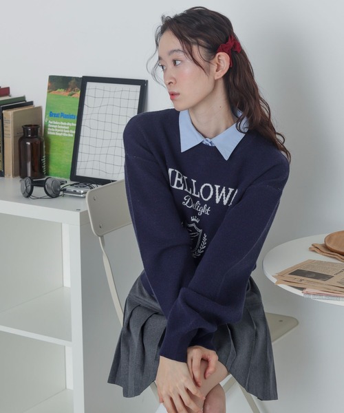 WEGO(ウィゴー)の「WEGO/シャツドッキングジャガードニット(ニット/セーター・レディース・ネイビー/アイボリー・FREE)」の15枚目の写真