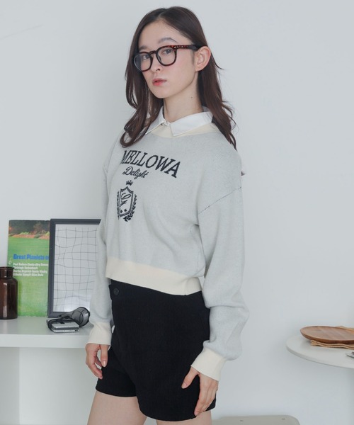 WEGO(ウィゴー)の「WEGO/シャツドッキングジャガードニット(ニット/セーター・レディース・ネイビー/アイボリー・FREE)」の11枚目の写真