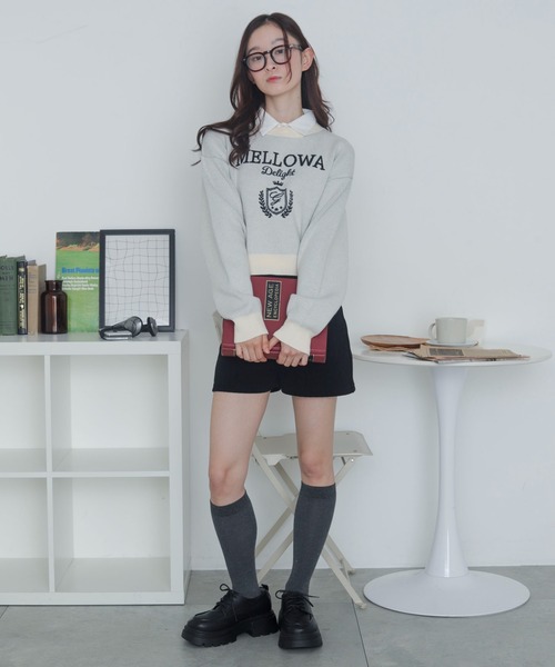 WEGO(ウィゴー)の「WEGO/シャツドッキングジャガードニット(ニット/セーター・レディース・ネイビー/アイボリー・FREE)」の13枚目の写真