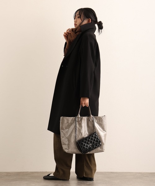 ElegChic(エレグシック)の「フェイクウールコート(チェスターコート・レディース・ブラック/グレイッシュベージュ・L/M)」の4枚目の写真