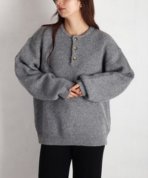 WESTSEA（ウエストシー）の「ウールミックス 片畦ルーズサイズ ヘンリーネックニット クルーネック（ニット/セーター）」