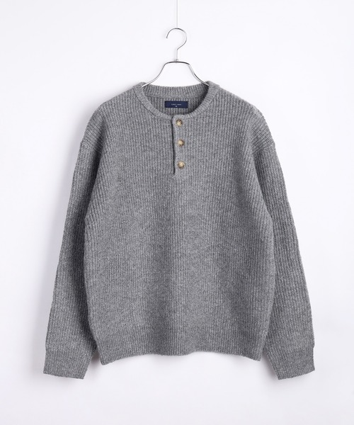 WESTSEA（ウエストシー）の「ウールミックス 片畦ルーズサイズ ヘンリーネックニット クルーネック（ニット/セーター・メンズ・グレー/ブラック/ワイン/ネイビー・M/L）」の9枚目の写真