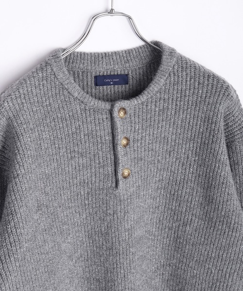 WESTSEA（ウエストシー）の「ウールミックス 片畦ルーズサイズ ヘンリーネックニット クルーネック（ニット/セーター・メンズ・グレー/ブラック/ワイン/ネイビー・M/L）」の11枚目の写真