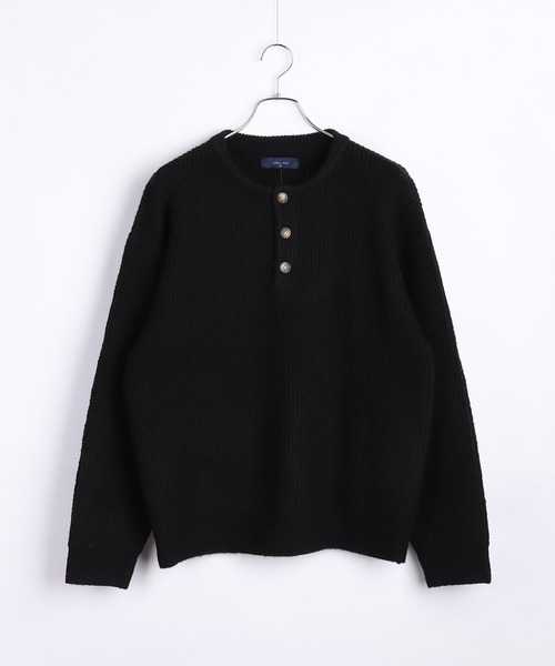WESTSEA（ウエストシー）の「ウールミックス 片畦ルーズサイズ ヘンリーネックニット クルーネック（ニット/セーター・メンズ・グレー/ブラック/ワイン/ネイビー・M/L）」の5枚目の写真