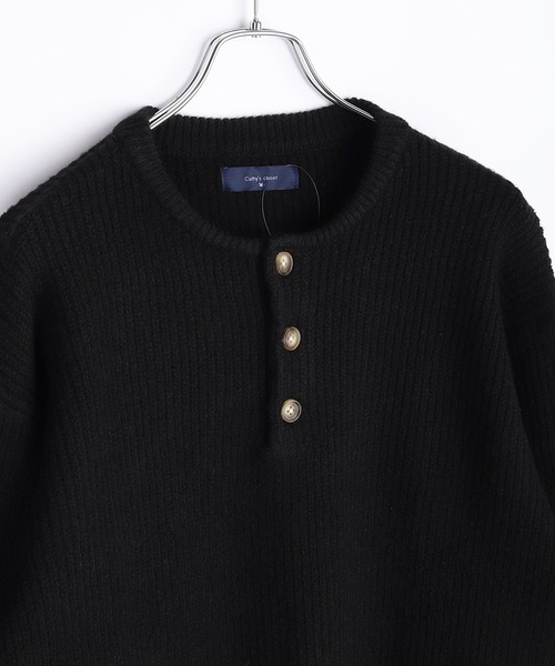 WESTSEA（ウエストシー）の「ウールミックス 片畦ルーズサイズ ヘンリーネックニット クルーネック（ニット/セーター・メンズ・グレー/ブラック/ワイン/ネイビー・M/L）」の7枚目の写真