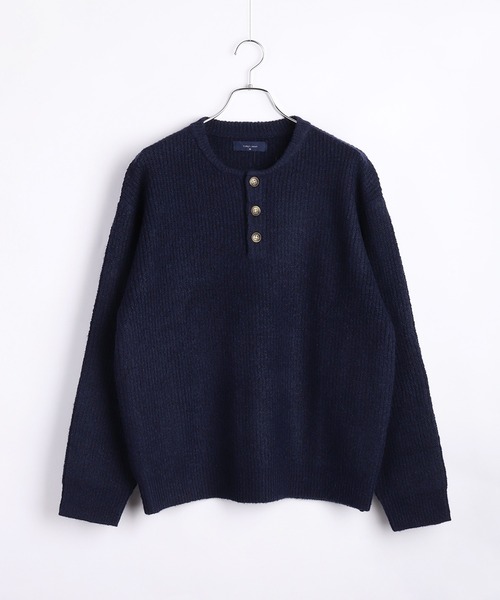 WESTSEA（ウエストシー）の「ウールミックス 片畦ルーズサイズ ヘンリーネックニット クルーネック（ニット/セーター・メンズ・グレー/ブラック/ワイン/ネイビー・M/L）」の13枚目の写真