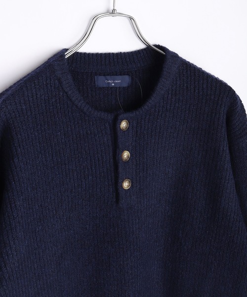 WESTSEA（ウエストシー）の「ウールミックス 片畦ルーズサイズ ヘンリーネックニット クルーネック（ニット/セーター・メンズ・グレー/ブラック/ワイン/ネイビー・M/L）」の15枚目の写真