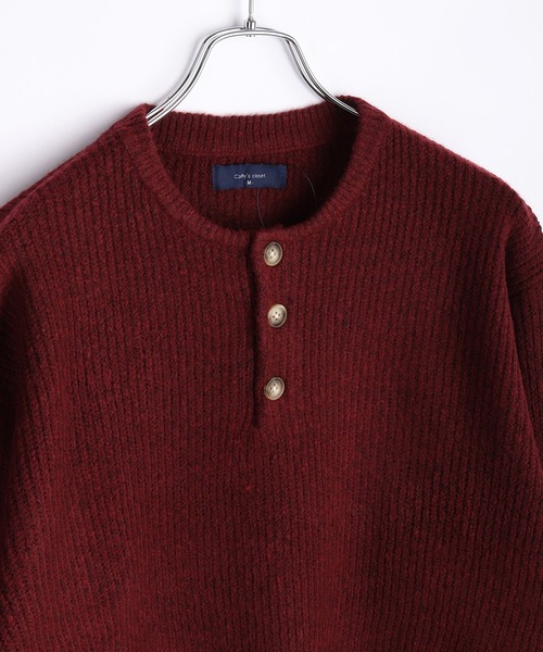 WESTSEA（ウエストシー）の「ウールミックス 片畦ルーズサイズ ヘンリーネックニット クルーネック（ニット/セーター・メンズ・グレー/ブラック/ワイン/ネイビー・M/L）」の19枚目の写真