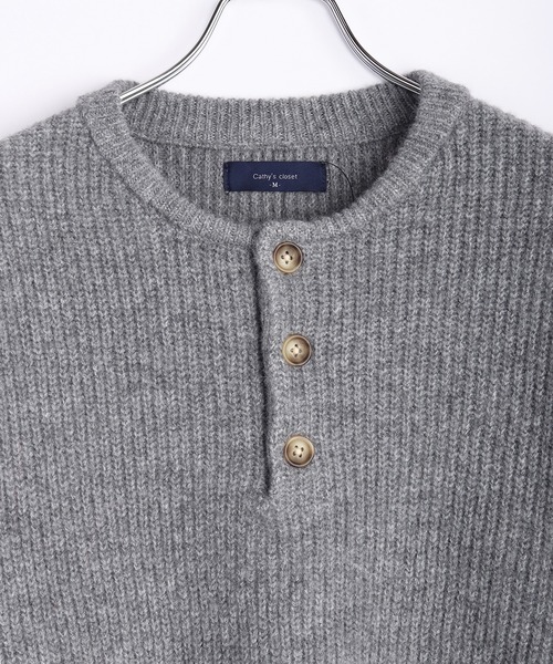 WESTSEA（ウエストシー）の「ウールミックス 片畦ルーズサイズ ヘンリーネックニット クルーネック（ニット/セーター・メンズ・グレー/ブラック/ワイン/ネイビー・M/L）」の21枚目の写真