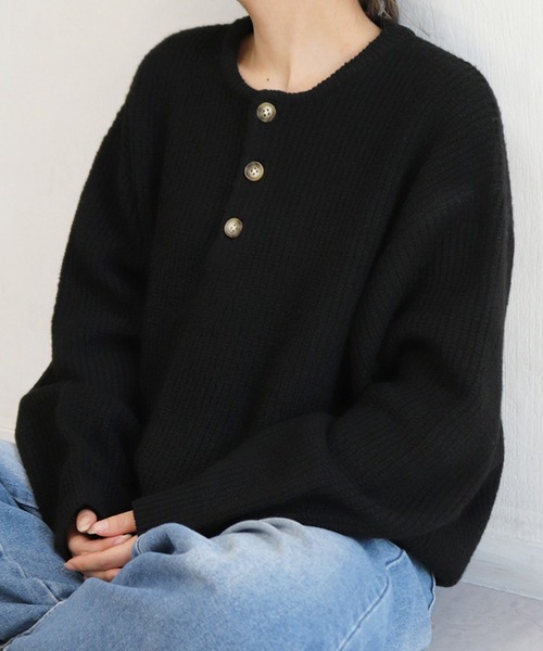 WESTSEA(ウエストシー)の「ウールミックス 片畦ルーズサイズ ヘンリーネックニット クルーネック(ニット/セーター・メンズ・グレー/ブラック/ワイン/ネイビー/ブラウン・M/L)」の17枚目の写真