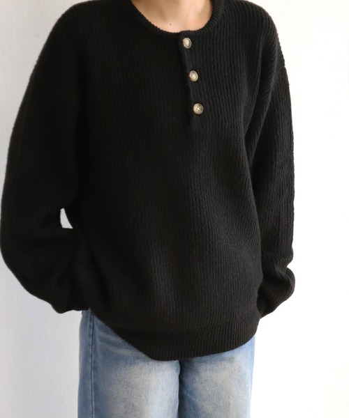 WESTSEA(ウエストシー)の「ウールミックス 片畦ルーズサイズ ヘンリーネックニット クルーネック(ニット/セーター・メンズ・グレー/ブラック/ワイン/ネイビー/ブラウン・M/L)」の16枚目の写真