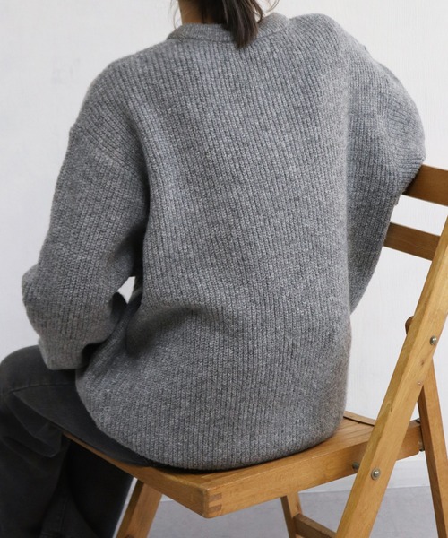 WESTSEA(ウエストシー)の「ウールミックス 片畦ルーズサイズ ヘンリーネックニット クルーネック(ニット/セーター・メンズ・グレー/ブラック/ワイン/ネイビー/ブラウン・M/L)」の20枚目の写真