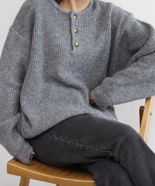 WESTSEA(ウエストシー)の「ウールミックス 片畦ルーズサイズ ヘンリーネックニット クルーネック(ニット/セーター・メンズ・グレー/ブラック/ワイン/ネイビー/ブラウン・M/L)」の18枚目の写真