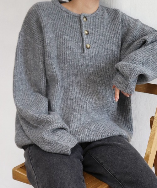 WESTSEA(ウエストシー)の「ウールミックス 片畦ルーズサイズ ヘンリーネックニット クルーネック(ニット/セーター・メンズ・グレー/ブラック/ワイン/ネイビー/ブラウン・M/L)」の19枚目の写真