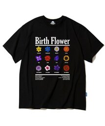 バースフラワーグラフィックTシャツ - ブラック