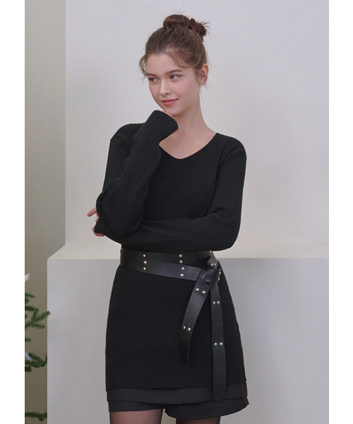MICANE（ミケーネ）の「グレディVネックニットベルトセットアップ（ニット/セーター・レディース・チャコール/ブラック・X-LARGE/LARGE/MEDIUM/SMALL/X-SMALL）」の3枚目の写真