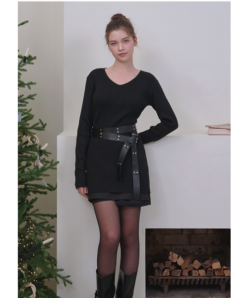 MICANE（ミケーネ）の「グレディVネックニットベルトセットアップ（ニット/セーター・レディース・チャコール/ブラック・X-LARGE/LARGE/MEDIUM/SMALL/X-SMALL）」の4枚目の写真