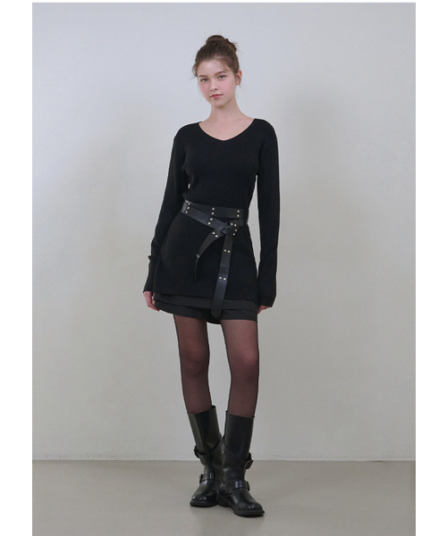 MICANE（ミケーネ）の「グレディVネックニットベルトセットアップ（ニット/セーター・レディース・チャコール/ブラック・X-LARGE/LARGE/MEDIUM/SMALL/X-SMALL）」の8枚目の写真