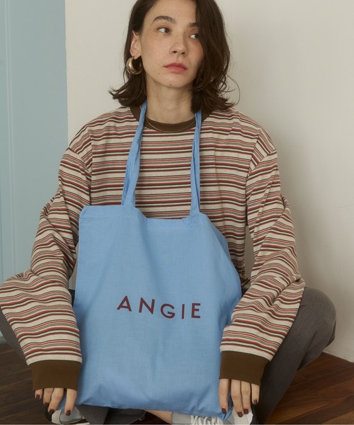 ANGIE（アンジー）の「ロゴ カラー コットン トート バック（A4収納可）（トートバッグ・レディース・ナチュラル/ブラック/サックスブルー/ライトピンク/ケリーグリーン/ネイビー/ロイヤルブルー/ライトパープル/マスタード/オレンジ/ブラウン/レッド・FREE）」の7枚目の写真