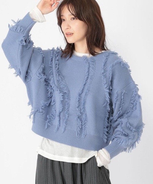 セール】5ゲージカットフリンジニット（ニット/セーター）｜studio