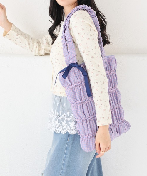 Honeys（ハニーズ）の「柄ギャザートート（トートバッグ・レディース・ホワイト系その他/ブラック系その他/イエロー系その他/ピンク系その他・FREE）」の4枚目の写真