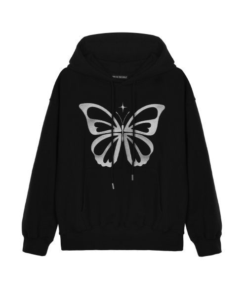 NICK&NICOLE(ニックアンドニコール)の「BUTTERFLY EMBROIDERY HOODIE_BLACK SILVER(パーカー・レディース・その他・FREE)」の2枚目の写真