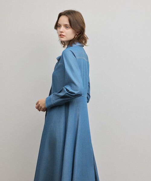 Diagram（ダイアグラム）の「シャツフレアワンピース（シャツワンピース・レディース・ブラック/ブルー・38/36）」の6枚目の写真