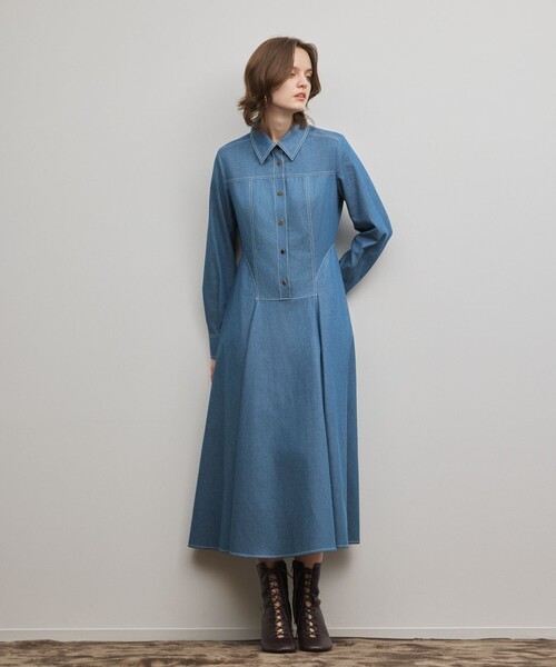 Diagram（ダイアグラム）の「シャツフレアワンピース（シャツワンピース・レディース・ブラック/ブルー・38/36）」の14枚目の写真