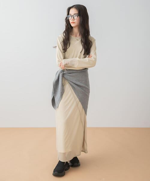 SENSE OF PLACE by URBAN RESEARCH(センスオブプレイスバイアーバンリサーチ)の「シアーレイヤードシャーリングワンピース(ワンピース・レディース・ブラック/ベージュ・S/ONE)」の1枚目の写真