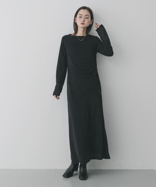 SENSE OF PLACE by URBAN RESEARCH(センスオブプレイスバイアーバンリサーチ)の「シアーレイヤードシャーリングワンピース(ワンピース・レディース・ブラック/ベージュ・S/ONE)」の6枚目の写真