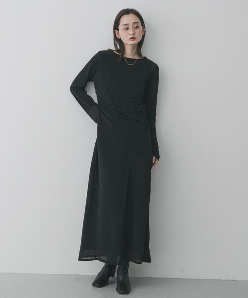 SENSE OF PLACE by URBAN RESEARCH(センスオブプレイスバイアーバンリサーチ)の「シアーレイヤードシャーリングワンピース(ワンピース・レディース・ブラック/ベージュ・S/ONE)」の5枚目の写真