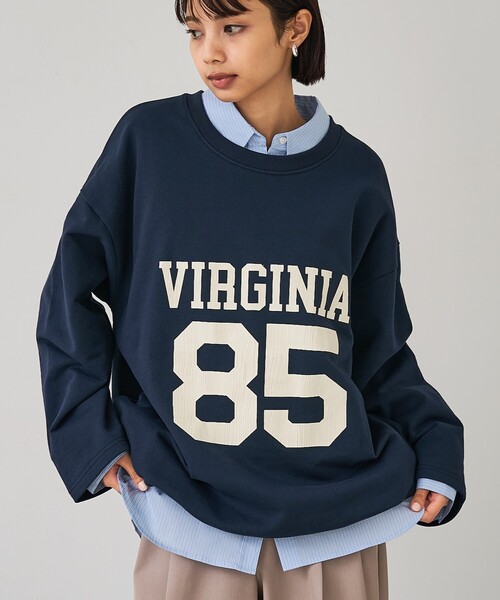 abahouse mavie（アバハウスマヴィ）の「【オーバーサイズ】裏毛ドロストロゴプルオーバー（スウェット・レディース・ネイビー/ブラック/ライトグレー・フリー）」の3枚目の写真