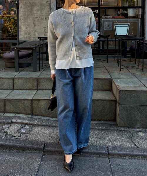 Jena espace merveilleux（ジェナ　エスパスメルヴェイユ）の「【春まで着れる】カタアゼ金ボタンカーディガン（カーディガン/ボレロ・レディース・オフホワイト/ライトグレー/チャコールグレー/ブルー・FREE）」の14枚目の写真