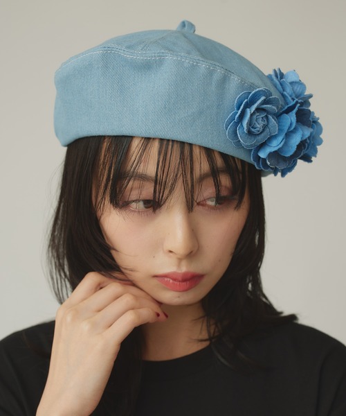 Narcissus（ナルシス）の「コサージュデニムベレー/フラワーベレー（ハンチング/ベレー帽・レディース・ブルー・FREE）」の2枚目の写真