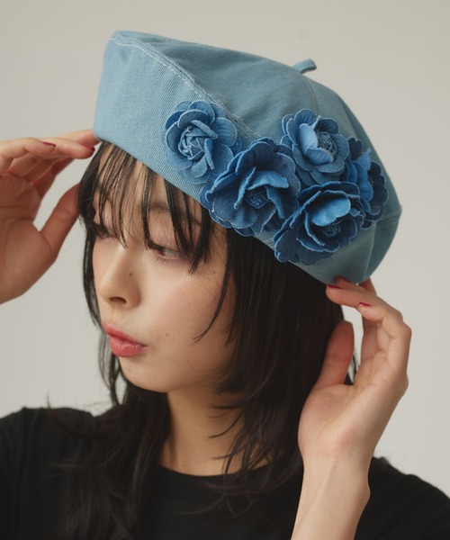 Narcissus（ナルシス）の「コサージュデニムベレー/フラワーベレー（ハンチング/ベレー帽・レディース・ブルー・FREE）」の3枚目の写真