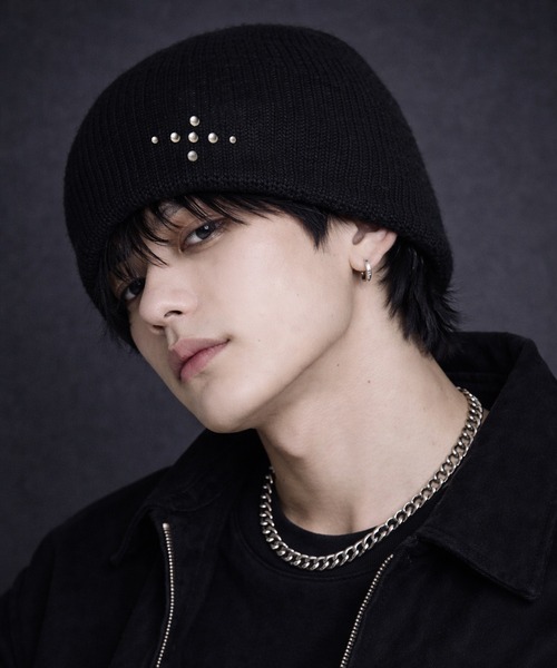 セール】12D95 クロススタッズ ワンポイント ニットキャップ ニット