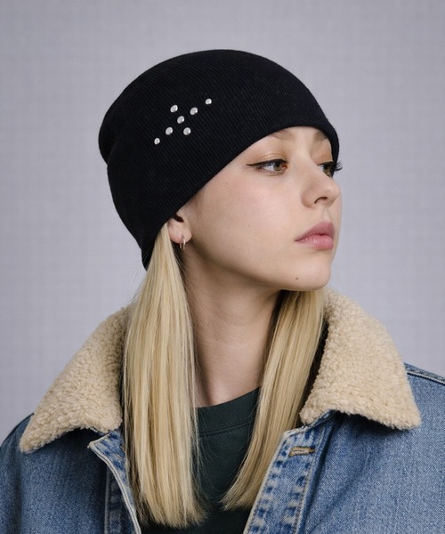 12D95 クロススタッズ ワンポイント ニットキャップ ニットビーニー