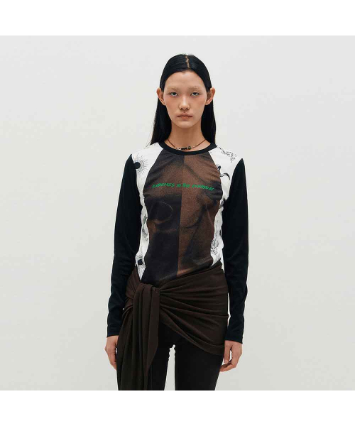 KIMZISU(キムジス)の「Blocked Graphic LS T-shirt _ BROWN(Tシャツ/カットソー・レディース・ブラウン・S/M)」の1枚目の写真