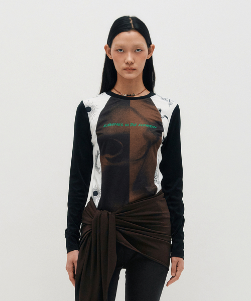 KIMZISU(キムジス)の「Blocked Graphic LS T-shirt _ BROWN(Tシャツ/カットソー・レディース・ブラウン・S/M)」の2枚目の写真