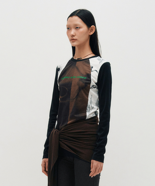 KIMZISU(キムジス)の「Blocked Graphic LS T-shirt _ BROWN(Tシャツ/カットソー・レディース・ブラウン・S/M)」の3枚目の写真